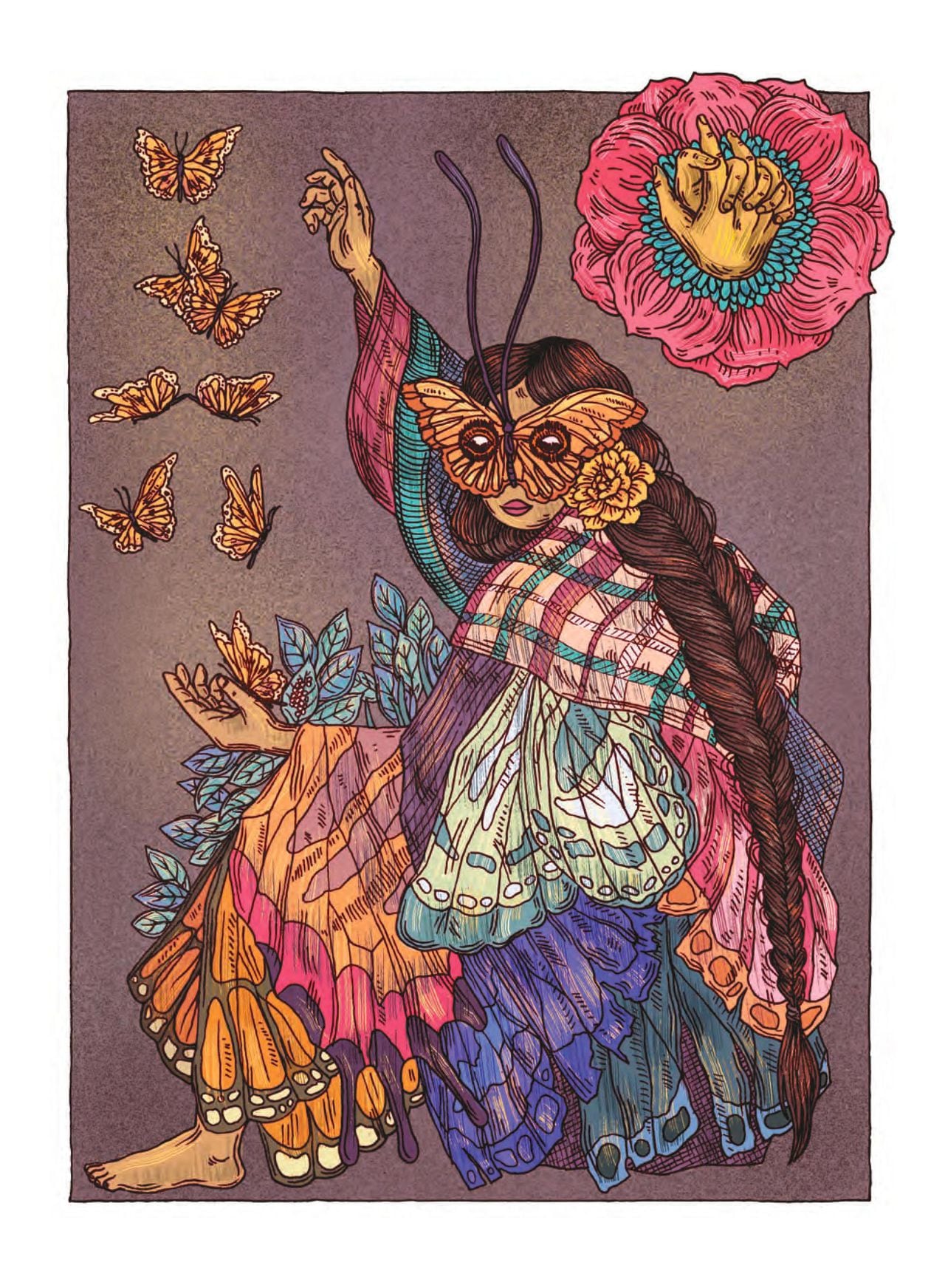 Muestra mariposa, es una de las ilustraciones, realizadas por Soma Difusa, del nuevo libro de Jorge Velosa: "El convite de los animales." Cortesía de Editorial Monigote