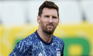 El delantero argentino Lionel Messi previo al partido contra Brasil por las eliminatorias de la Copa Mundial, el domingo 5 de septiembre de 2021, en Sao Paulo. (AP Foto/Andre Penner)