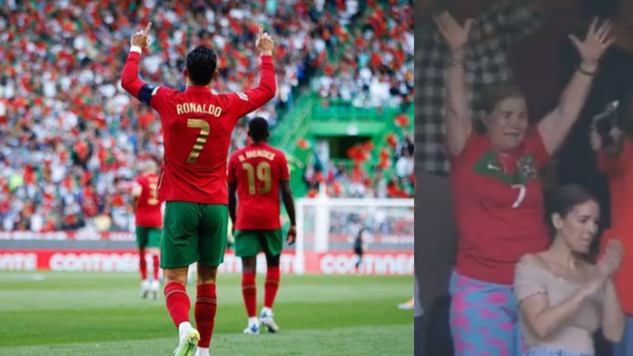 Mamá de Cristiano Ronaldo celebra con gran emoción su gol con la selección de Portugal.