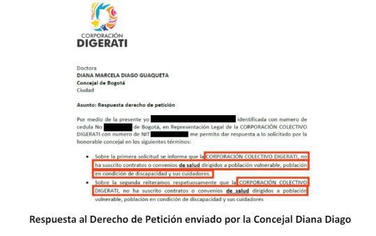 Respuesta a derecho de petición de Diana Diago