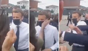 El presidente de Francia, Emmanuel Macron, volvió a ser agredido con una bofetada; esta vez fue una mujer la que lo agredió