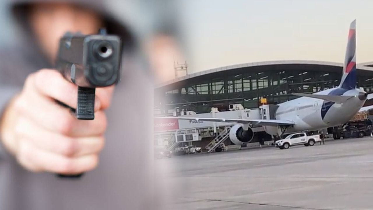 Frustran intento de robo a carro de valores en aeropuerto de Santiago de Chile.