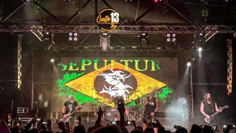 Sepultura, en su concierto de despedida de Colombia. Este tuvo lugar en el marco de su gira de 40 años de actividad, el domingo 14 de abril en el Bar Calle 13 de Bogotá, 2024.