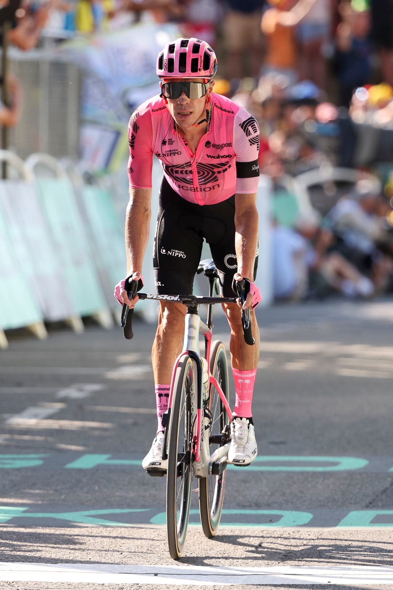 SAINT-GERVAIS MONT-BLANC, FRANCE - JULY 16: Rigoberto Uran of Colombia and EF Education - EasyPost crosses the finish line of stage fifteen of the 110th Tour de France 2023, a 179km stage from Les Gets les Portes du Soleil to Saint-Gervais Mont-Blanc 1379m / #UCIWT / on July 16, 2023 in Saint-Gervais Mont-Blanc, France. (Photo by Jean Catuffe/Getty Ima