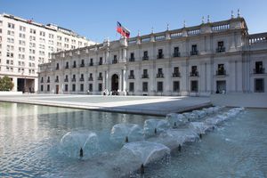 Fountains at Palacio de la Moneda, Santiago de Chile, Santiago, Chile.