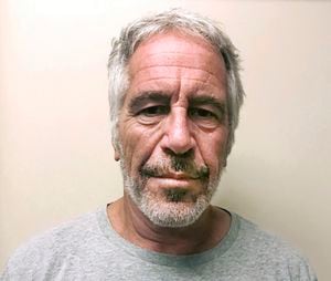 FILE — This photo provided by the New York State Sex Offender Registry, shows Jeffrey Epstein, March 28, 2017. When Jeffrey Epstein’s longtime companion Ghislaine Maxwell goes on trial next week, the accuser who captivated the public most, with claims she was trafficked to Britain’s Prince Andrew and other prominent men, won’t be part of the case. (New York State Sex Offender Registry via AP, File)