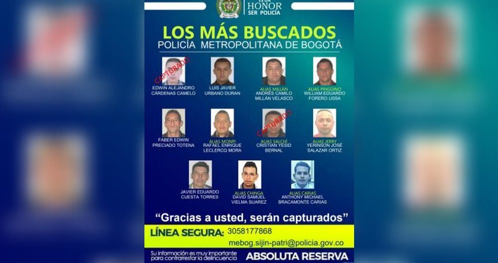 Cartel de los más buscados por hurto en Bogotá