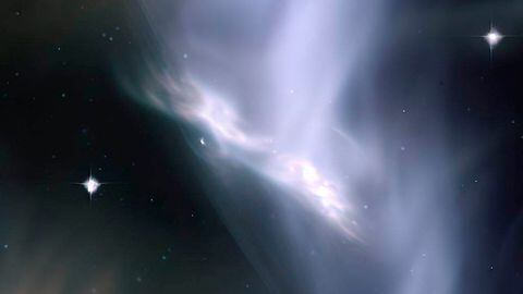 Ilustración de una galaxia con una neblina fantasmal.
