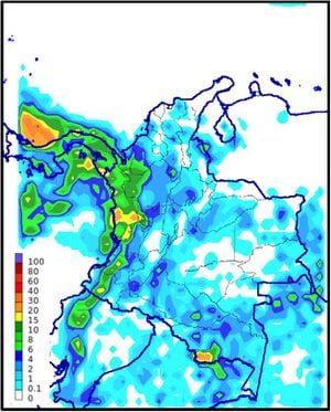 Pronóstico de precipitación acumulada en 24 horas, para el día martes 9 de abril de 2024.