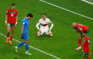 Soccer Football - FIFA World Cup Qatar 2022 - Quarter Final - Morocco v Portugal - Al Thumama Stadium, Doha, Qatar - December 10, 2022  Portugal's Cristiano Ronaldo reacts REUTERS/Paul Childs