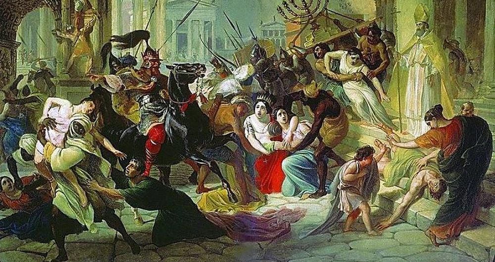 'Saqueo de Roma por los bárbaros', óleo de Karl Bruillov, siglo XIX, que representa la incursión vándala en 455. Dominio público.