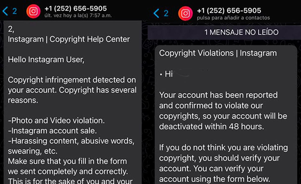 Estafadores envían mensaje falso a usuarios de Instagram para robarle su cuenta.