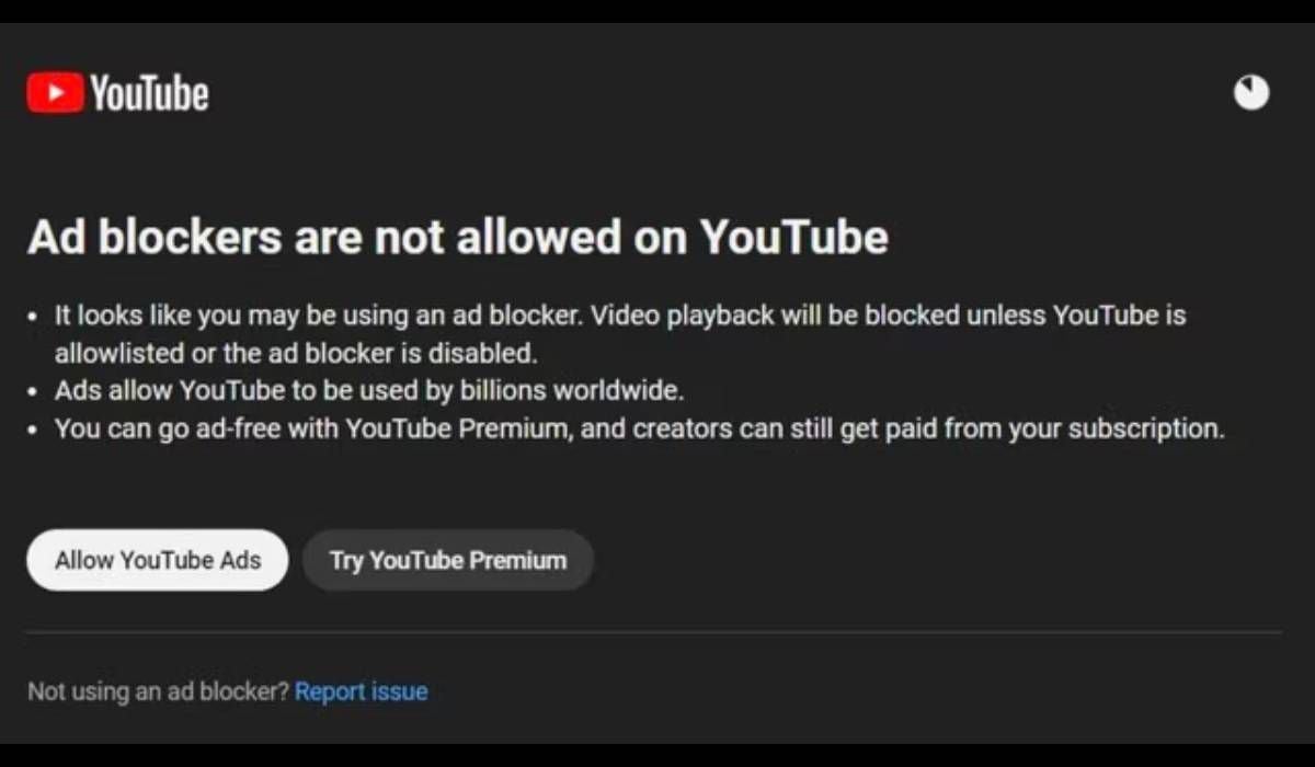 YouTube está bloqueando la visualización de videos para las personas que usan programas para eliminar la publicidad.