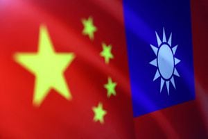FILE PHOTO: Chinese and Taiwanese flags are seen in this illustration, August 6, 2022. REUTERS/Dado Ruvic/Illustration/File Photo