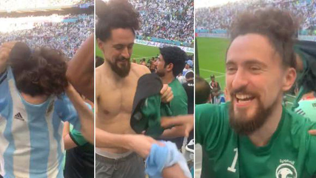 Youtuber croata que alentaba a Argentina cambió su camiseta con hincha de Arabia Saudita