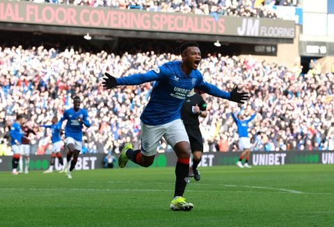 Rangers' Oscar Cortes celebrates scoring their side's second goal of the game during the cinch Premiership match at Ibrox Stadium, Glasgow. Picture date: Saturday February 24, 2024. (Photo by Steve Welsh/PA Images via Getty Images)