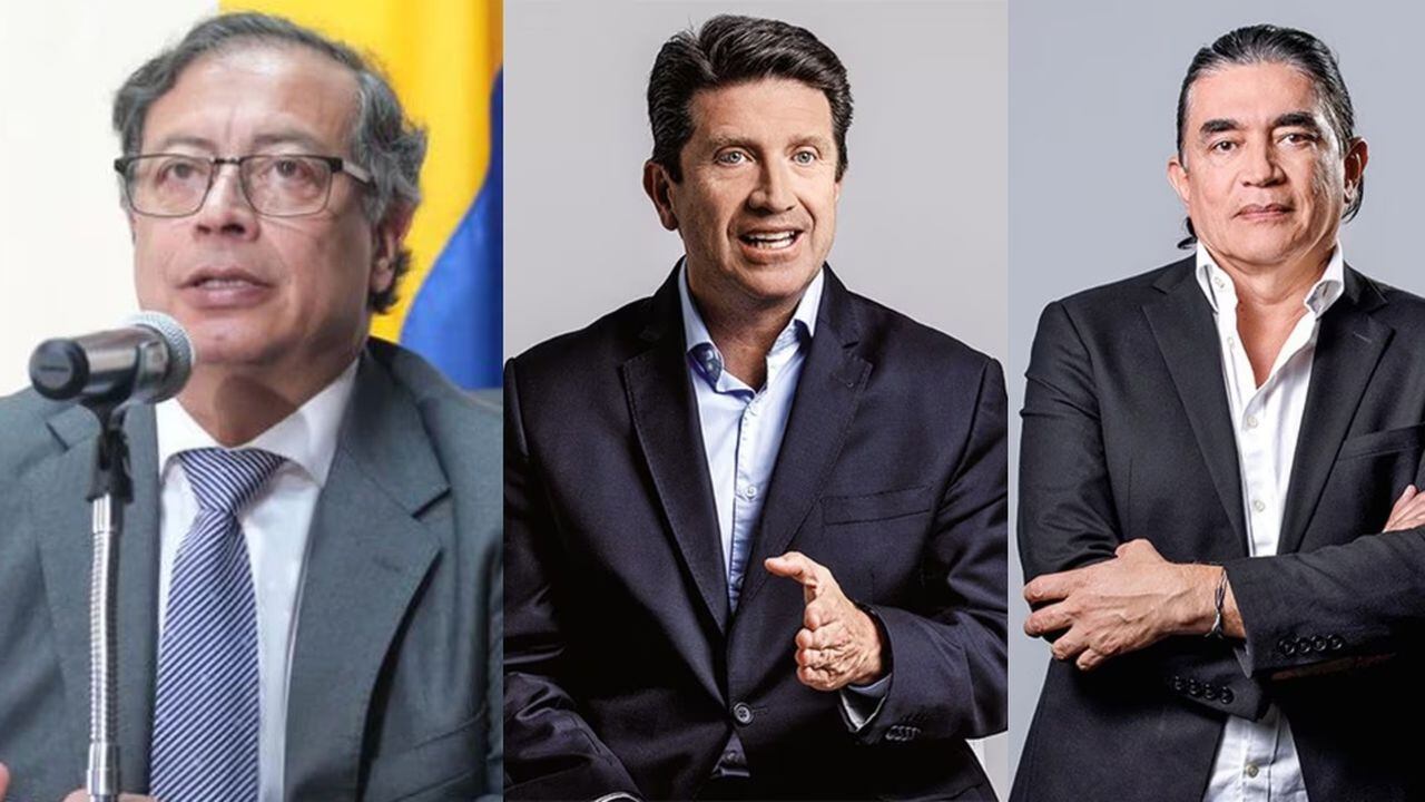 De izquierda a derecha: El presidente Gustavo Petro, el candidato Diego Molano y el aspirante Gustavo Bolívar.