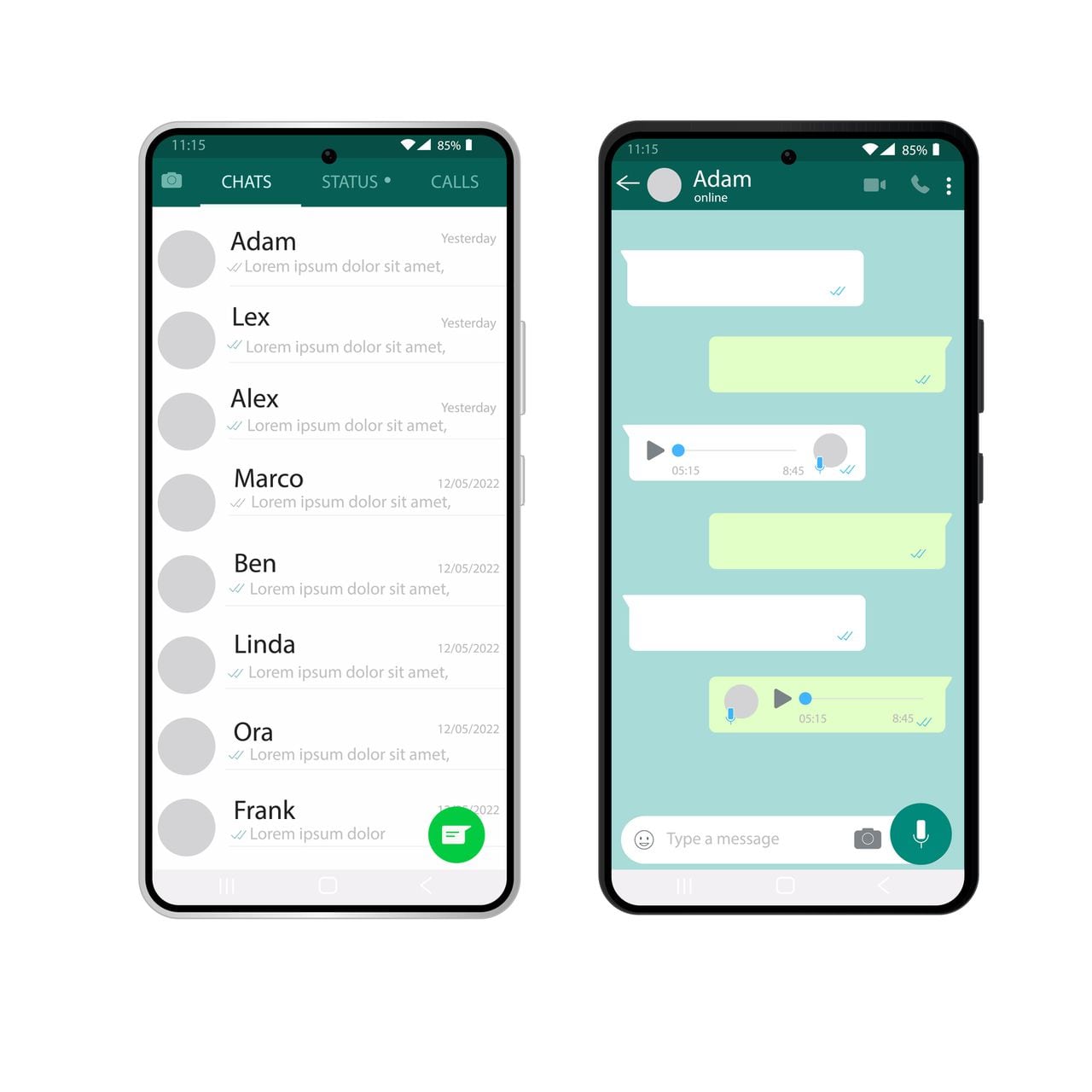 Ilustración que representa los chats de WhatsApp en un dispositivo móvil.