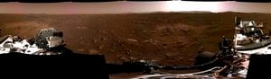 Esta imagen compuesta difundida por la NASA, hecha a partir de fotografías captadas el 20 de febrero de 2021 por la sonda Perseverance, muestra la superficie de Marte. (NASA/JPL-Caltech vía AP)