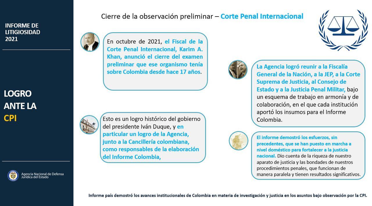 La Agencia de Defensa Jurídica del Estado advirtió que entregó un informe sobre los litigios ganados por Colombia, dentro y fuera del país.