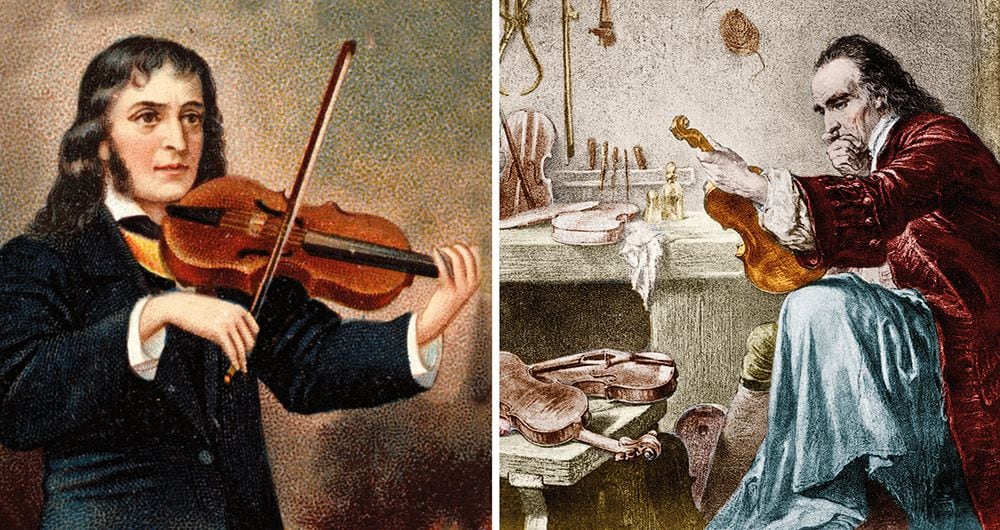 Antonio Stradivari (derecha) fabricó unos 1.200 instrumentos y 600 sobreviven. Cada uno tiene su historia y características, no hay dos iguales y, de la mayoría, se puede establecer el camino desde que salió del taller. En manos de Niccolò Paganini (izquierda), un particular violín Stradivarius maravilló audiencias.