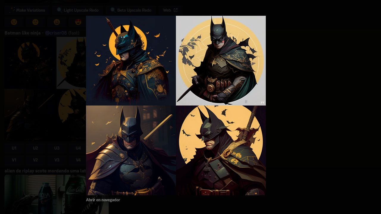 Midjourney generó una ilustración de Batman si fuera un ninja.