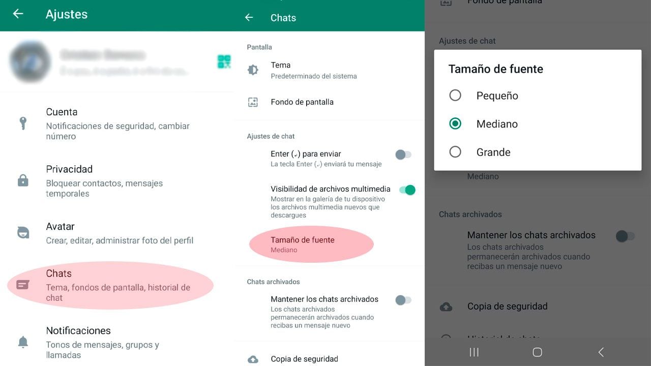 La de WhatsApp para Android permite cambiar el tamaño de la letra.