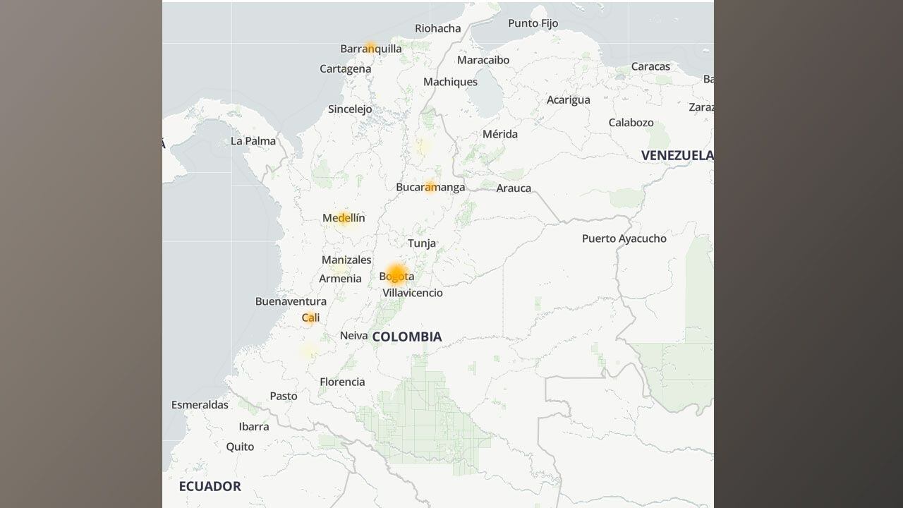 Mapa de fallas de TikTok en Colombia.