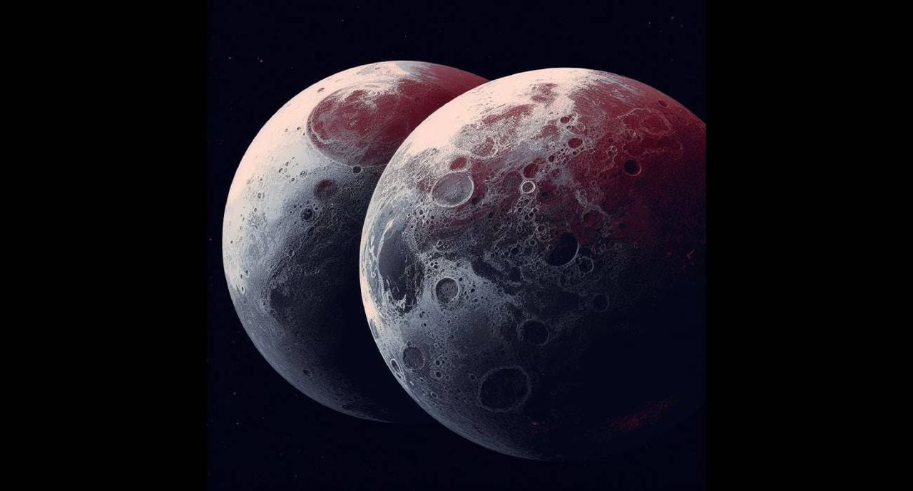 Ilustración creada con IA de unos planetas gemelos que vagan por el cosmos sin una estrella.