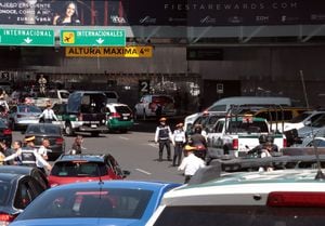 Se ve a la policía en el lugar de un tiroteo afuera del Aeropuerto Internacional Benito Juárez en la Ciudad de México el 12 de septiembre de 2023.