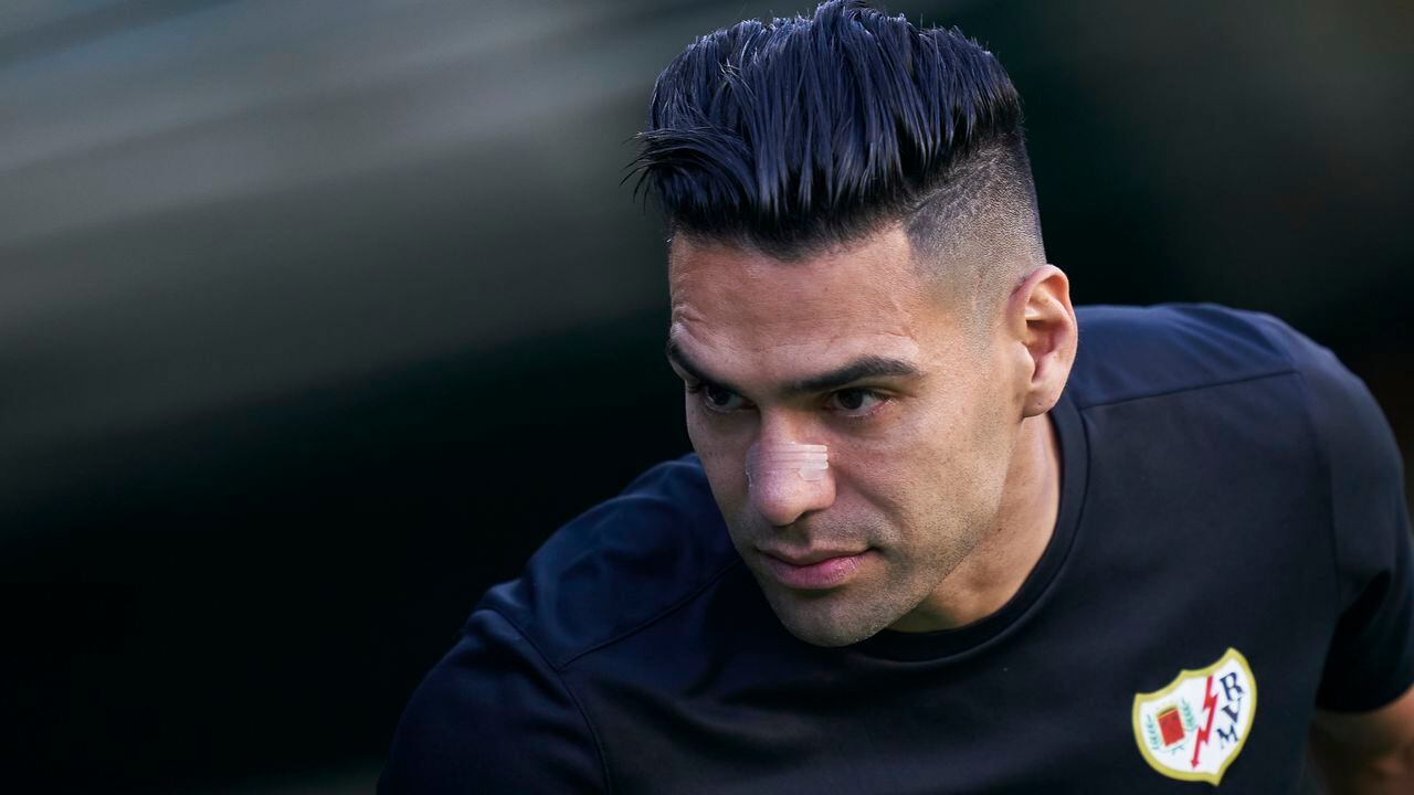 SEVILLE, SPAIN - OCTOBER 24: Radamel Falcao of Rayo Vallecano looks on prior to the LaLiga Santander match between Real Betis and Rayo Vallecano at Estadio Benito Villamarin on October 24, 2021 in Seville, Spain. (Photo by Mateo Villalba/Quality Sport Images/Getty Images)