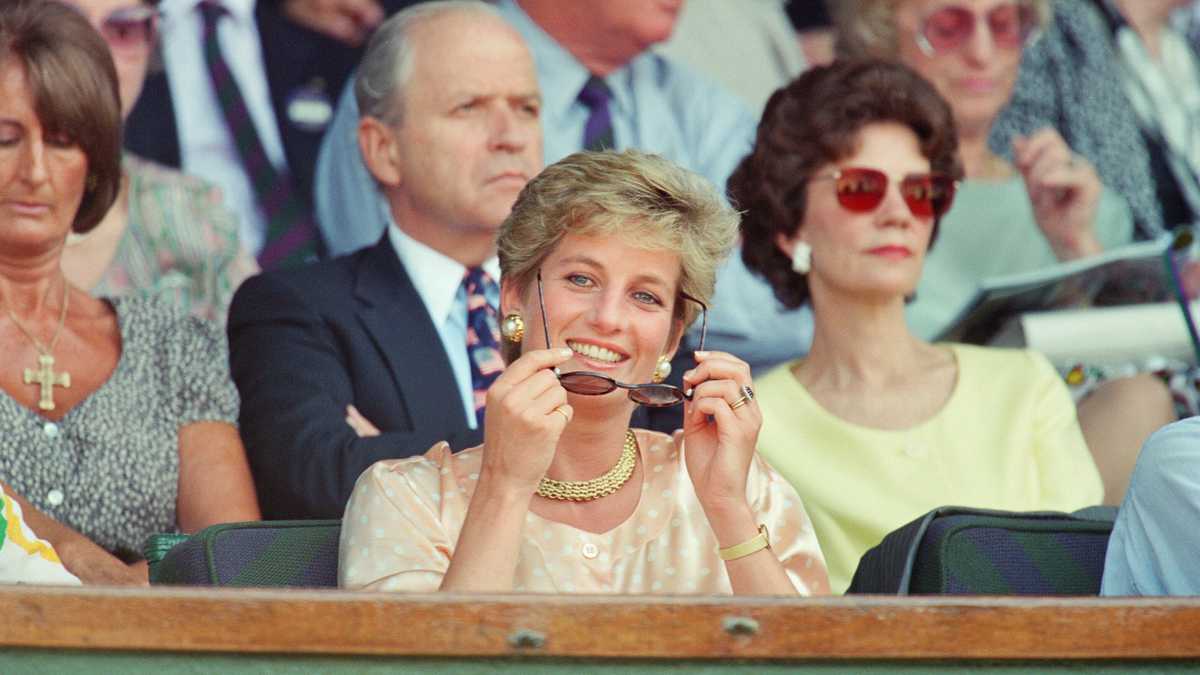 Princess Diana, Princess of Wales, attends the 1993 Men's Singles Wimbledon Tennis Final. She wears or attends to her sunglasses for most of the pictures on this sunny day as it was. The Princess is shown sitting next to her mother Frances Shand Kydd. Regarding the match, Pete Sampras defeated Jim Courier 7ø(7ø), 7ø(8ø), 3ø, 6øin the final to win the Gentlemen's Singles title at the 1993 Wimbledon Championships. This was the first of Pete's Open Era record of seven Wimbledon titles. Picture taken 4th July 1993. (Photo by Brendan Monks/Mirrorpix/Getty Images)
