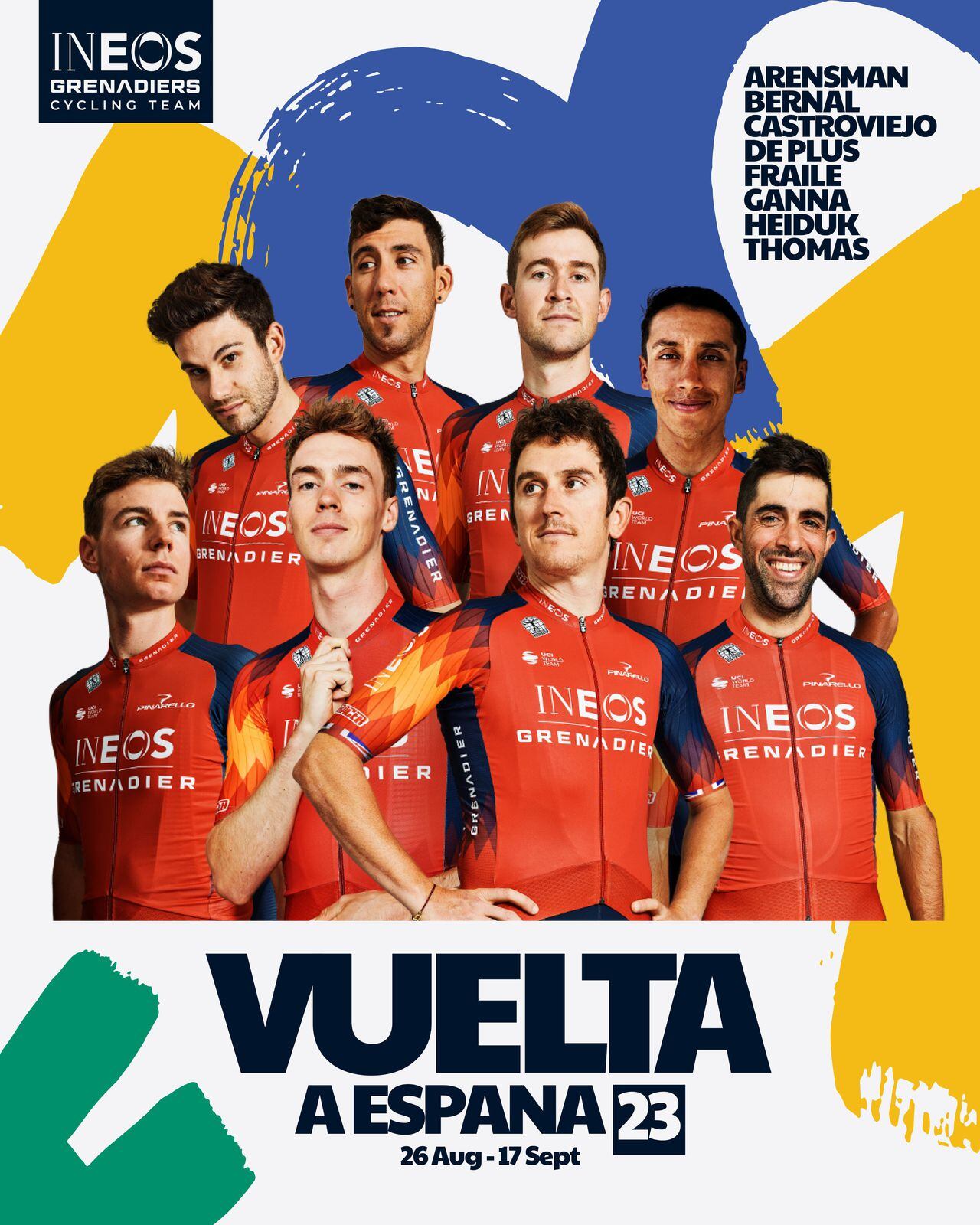 Egan Bernal integra el equipo del Ineos Grenadiers para la Vuelta a España 2023.