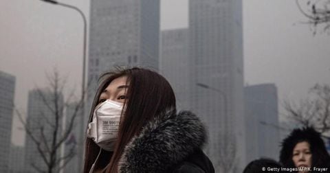 Mujer utilizando una mascarilla en la contaminada ciudad de Pekín. Foto: Getty Images vía DW.