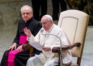 El papa Francisco habla durante su audiencia general semanal, en el salón Pablo VI, en el Vaticano. (AP Foto/Gregorio Borgia)