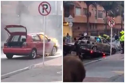 Estas son algunas de las imágenes del impactante incendio de un vehículo en Bogotá.