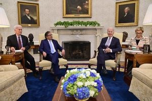 BOGOTÁ 20 de abril de 2023. Reunión entre los presidentes de Colombia, Gustavo Petro, y de Estados Unidos, Joe Biden. (Presidencia de Colombia)
