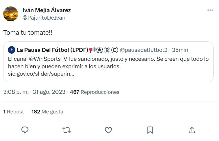 Reacción de Iván Mejía al darse millonaria multa a Win Sports