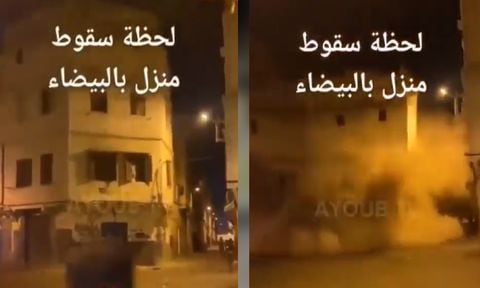 Impactante video del desplome de un edificio en Marruecos.