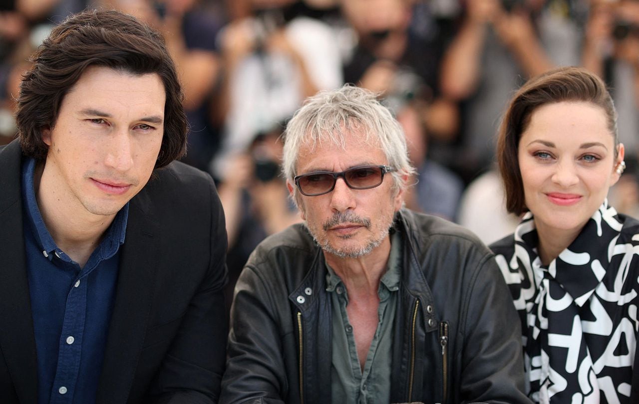 Adam Driver, Leos Carax y Marion Cotillard en Cannes por 'Annette'.