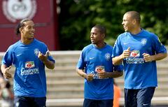 Bergisch Gladbach, 24-06-06. Ronaldinho, Ronaldo and Robinho of Brasil.