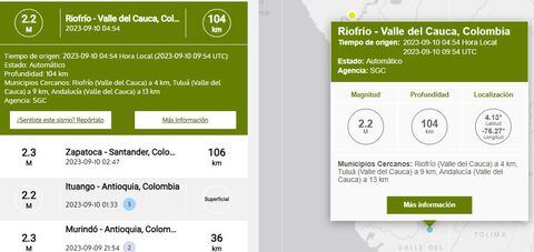Tres sismos fueron reportados en Colombia desde la madrugada de este domingo.