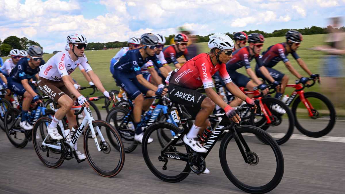 Team Arkea-Samsic team's Colombian rider Nairo Quintana (C) cycles with the pack of riders during the 3rd stage of the 109th edition of the Tour de France cycling race, 182 km between Vejle and Sonderborg in Denmark, on July 3, 2022.
AFP/Anne-Christine POUJOULAT
