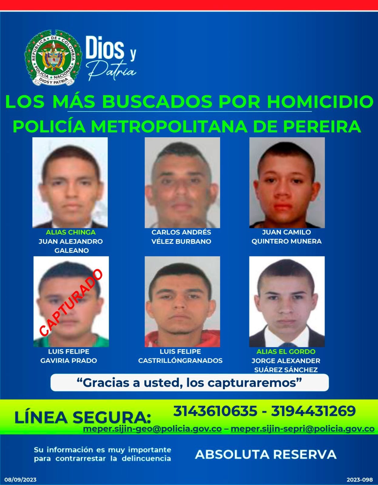 Los más buscados por la Policía en Pereira