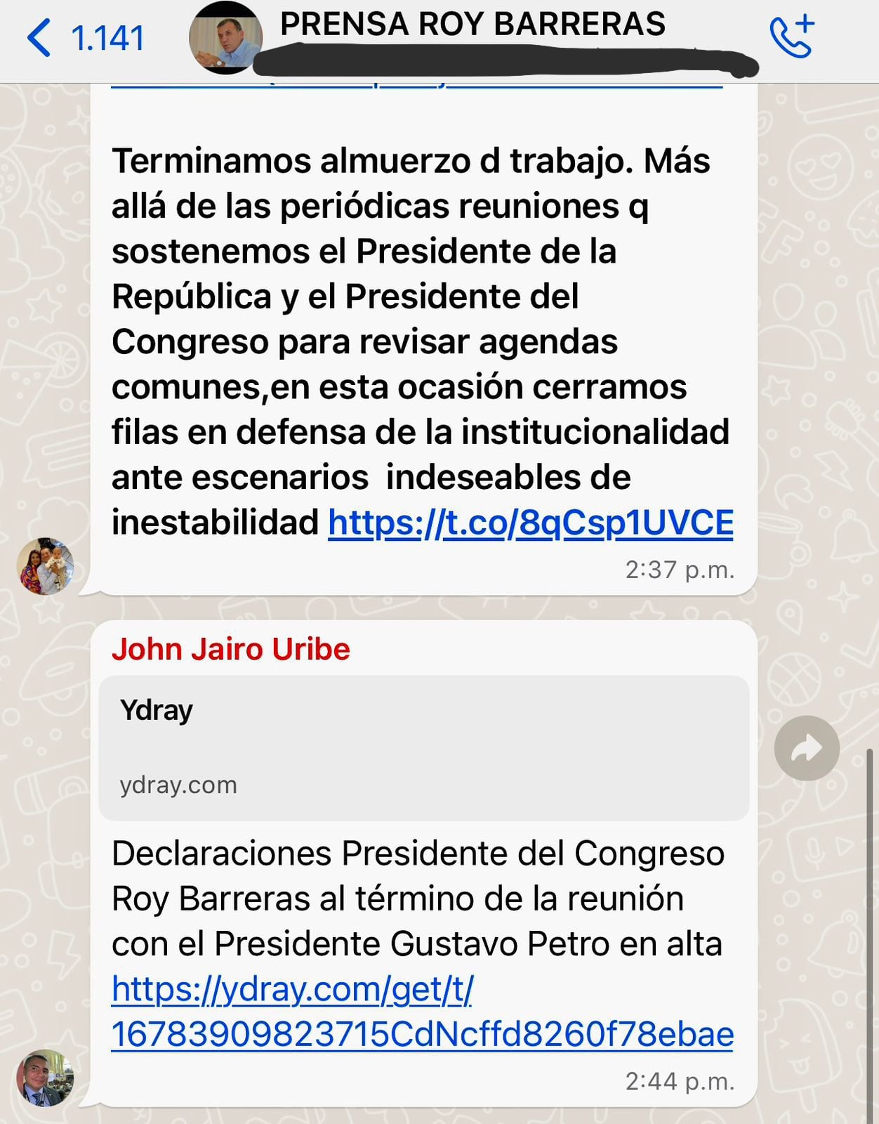 John Jairo Uribe es el encargado de difundir el material en video de las declaraciones de Roy Barreras.