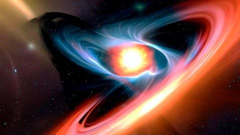 Ilustración de un agujero negro devorando otras estrellas.