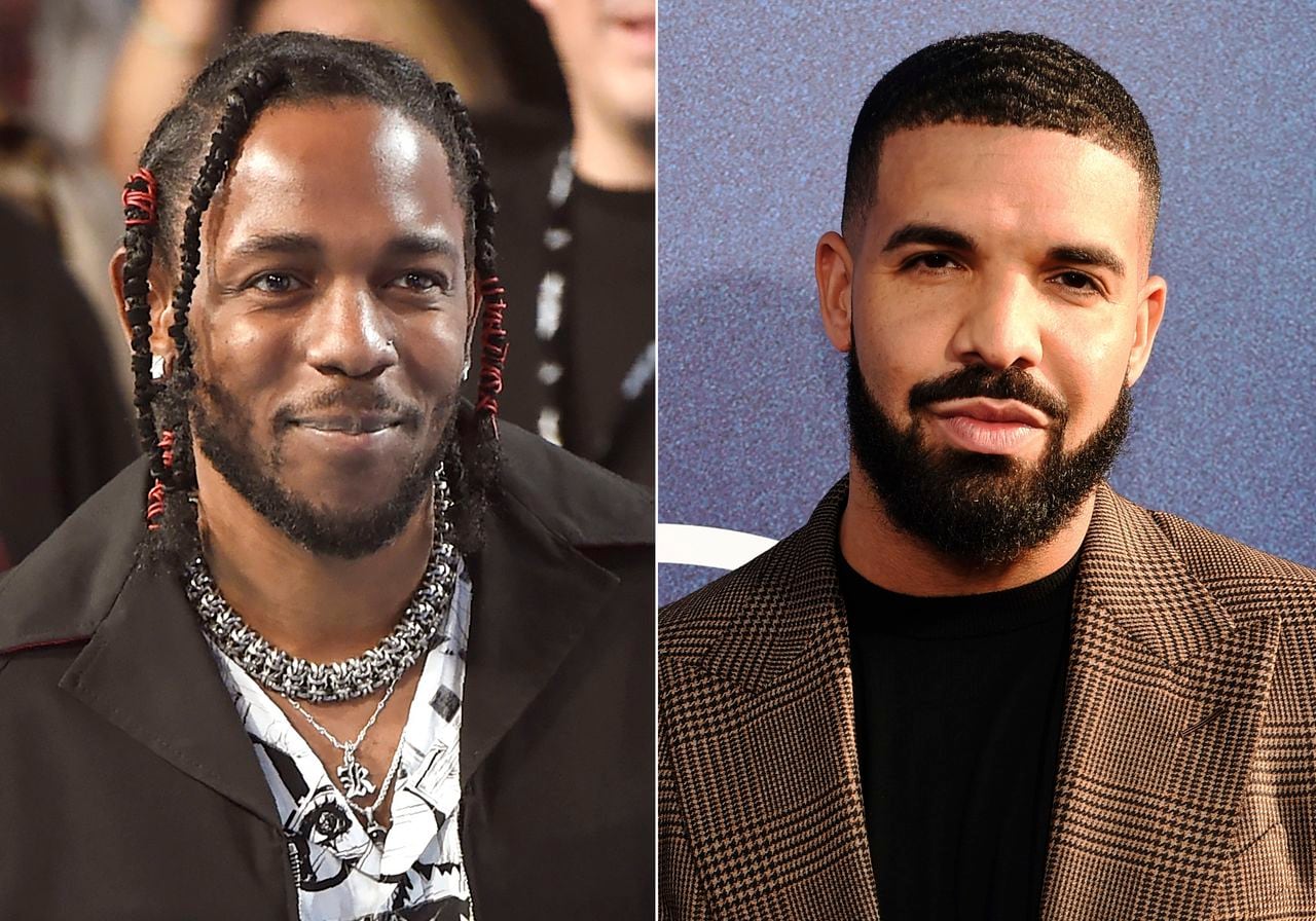 El rapero Kendrick Lamar aparece en los MTV Video Music Awards, el 27 de agosto de 2017, en Inglewood, California, izquierda, y el rapero canadiense Drake aparece en el estreno de la serie "Euphoria", en Los Ángeles, el 4 de junio de 2019.