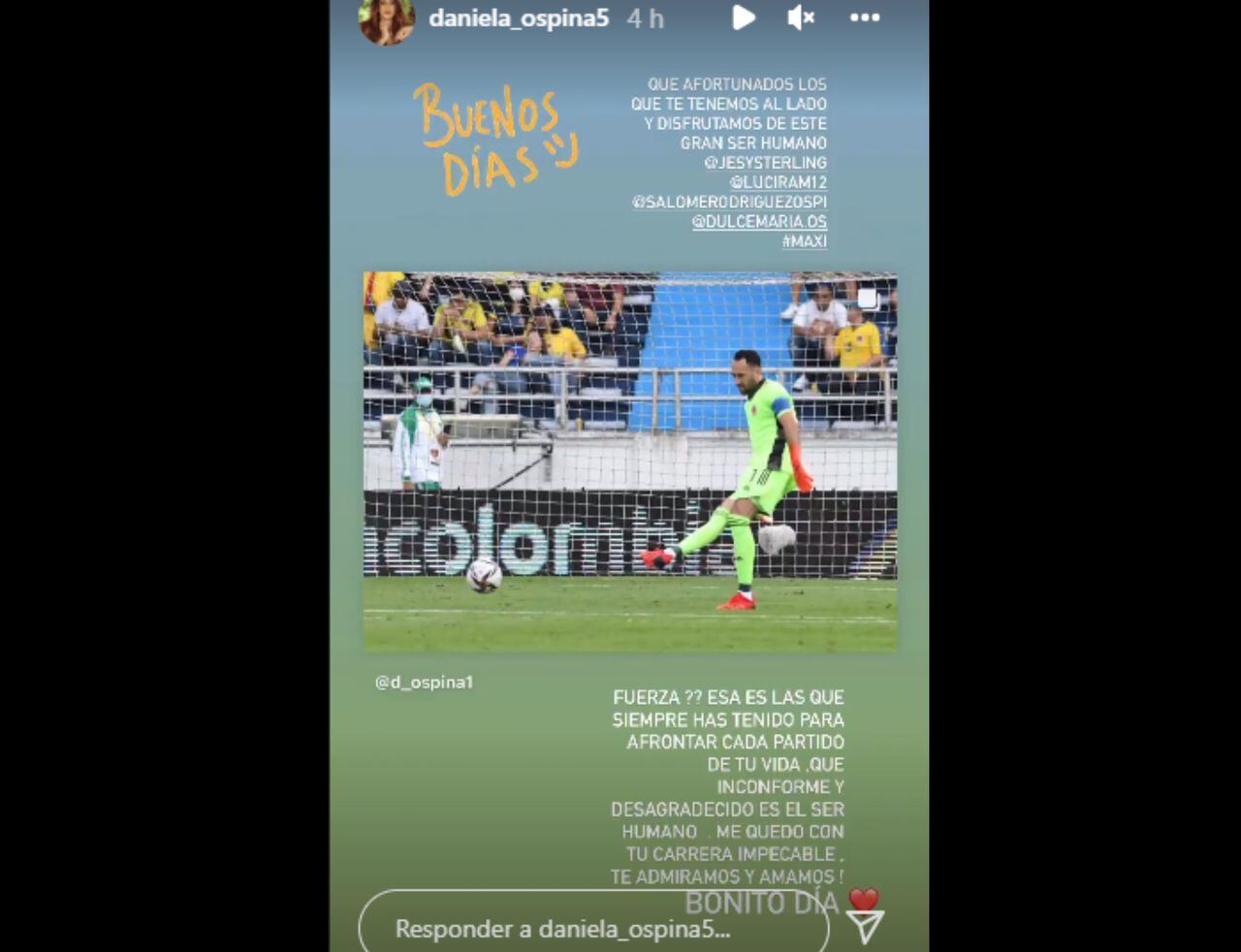 Historia en Instagram de Daniela Ospina sobre David Ospina