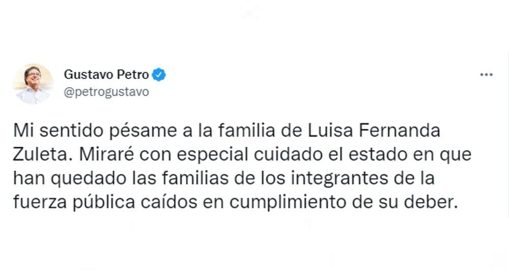Gustavo Petro lamentó muerte de la patrullera de la Policía.