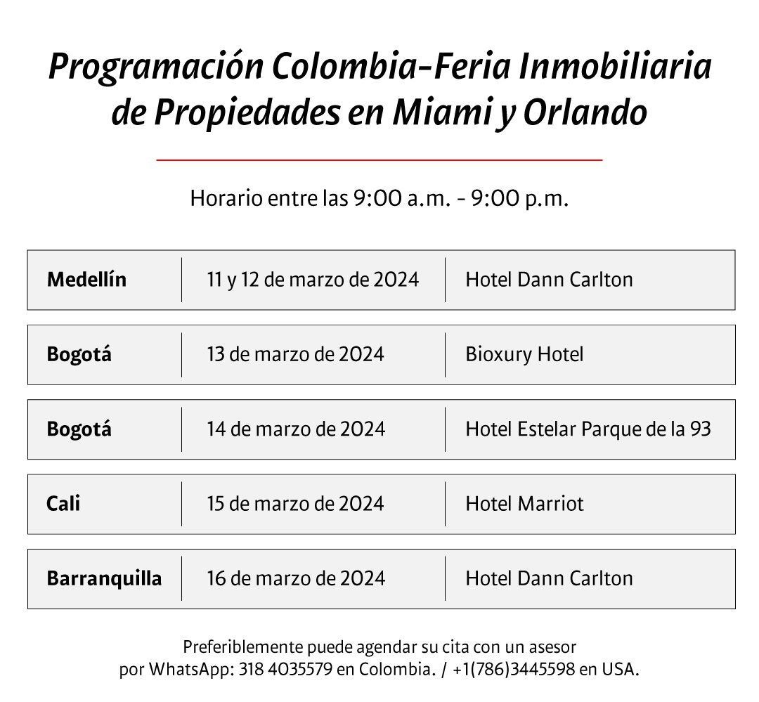 Programación Colombia-Feria Inmobiliaria de Propiedades en Miami y Orlando